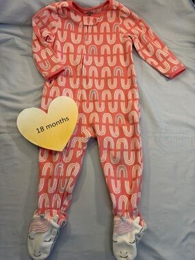 Carter's - Pink Fleece Footed Onesie Sleeper with Rainbow Pattern
